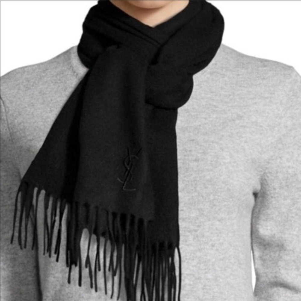 NWT yves saint laurent 100% cashmere fringe scarf